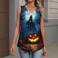 thumbnail image 4 of Hearthz Halloween Women's Tank Tops Pumpkin Graphic Women Sleeveless Tops V Neck Pleated Tunic Tops for Women, 4 of 5