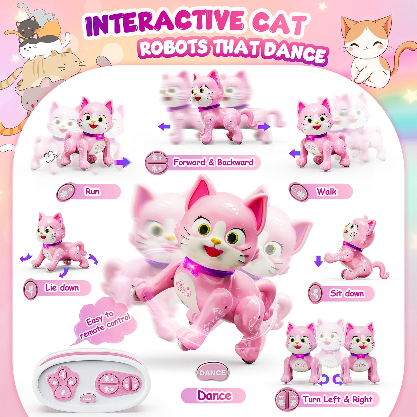 Flooyes Robot Pets Robot Cat, Toy Gift for Boys and Girls Ages 3-12, STEM Smart Robot for Kids, Interactive Pet Toy with Music and Dance