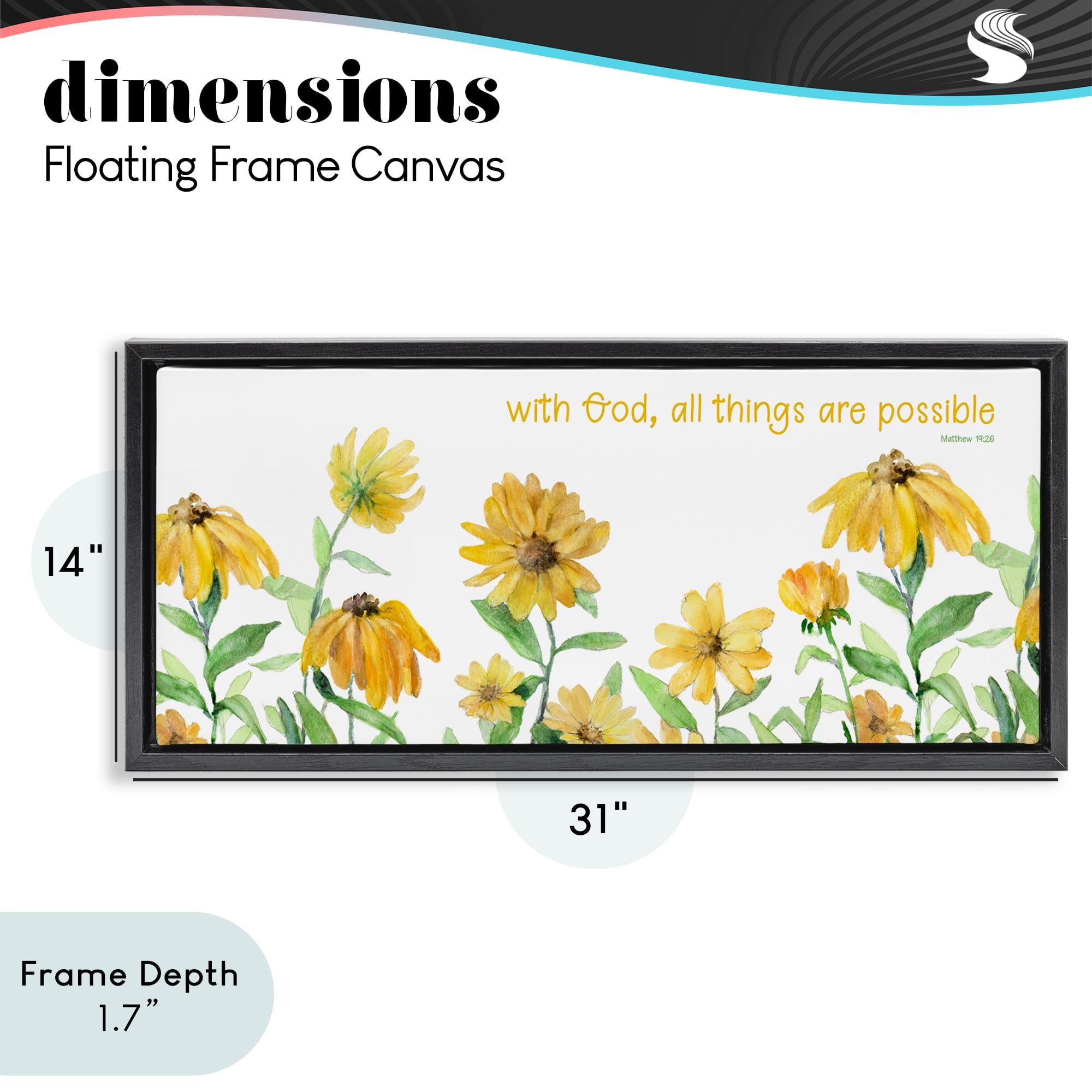 Stupell Industries With God Proverb & Daisies Black Framed Floater Canvas Wall Art, design by Lanie Loreth