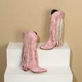 thumbnail image 4 of Chenyee Women's Fringe Western Cowboy Boots Wide Calf Low Heel Fashion Studded Riding Booties, 4 of 7