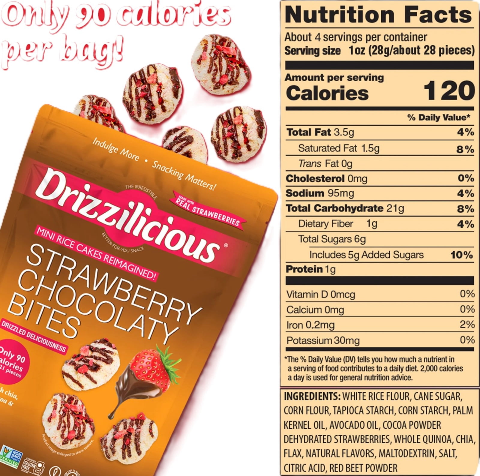 Drizzilicious Strawberry Chocolaty Bites, Mini Rice Cakes 4 oz