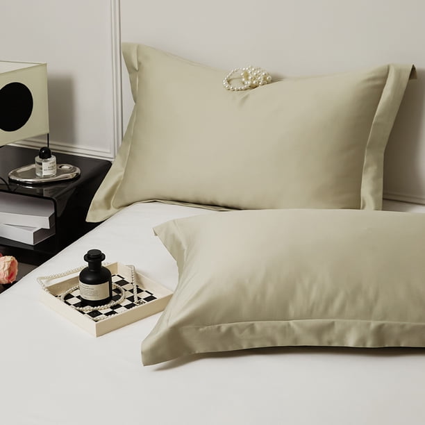 Nvzi 2 fundas de almohada de algodón de fibra larga de 100 g/m². Clásicas y atemporales, fundas de almohada sencillas de color liso, que combinan con cualquier cama. 48 x 74 cm (verde claro).