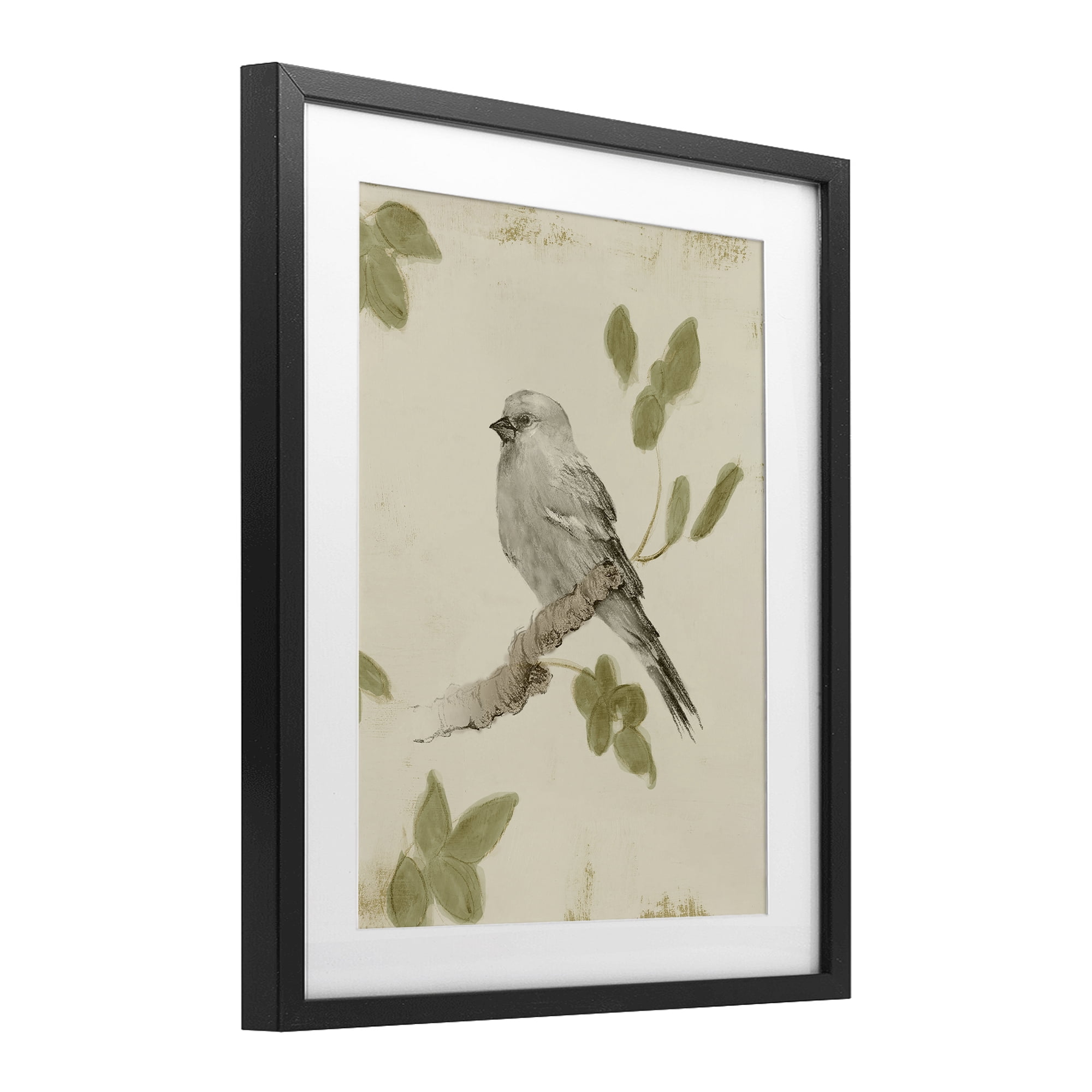 Stupell Industries Bird Scene on Neutral Black Framed Print Under Glass, design by Lanie Loreth