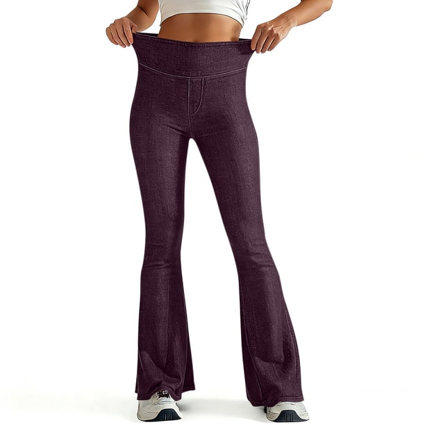 Pincandy Women's Solid Color Stretch Denim Leggings - 2 Pockets, Loose Wide Leg Fit, Perfect for Gym, Workout & Casual Wear