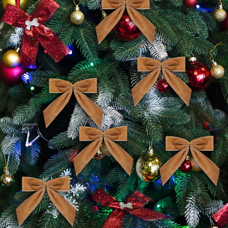 24 Pcs Burgundy Velvet Bows For Christmas Tree, Wreath, Gift