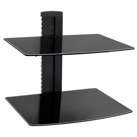 Single Stud Wall Mount-It! Floating Wall Shelf with 2 Tempered Glass Shelves for DVD Players / Cable Boxes / Xbox One / PlayStation, Single Stud, Black (DVD-212) ()