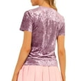 thumbnail image 3 of INSPIRE CHIC Women's Party Velvet Shirt Crew Neck Short Sleeve Casual T-Shirt XS Rose Pink, 3 of 8