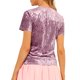 thumbnail image 3 of Camiseta de terciopelo para mujer Inspire Chic, de cuello redondo, manga corta, casual, talla XS, color rosa claro, 3 of 8
