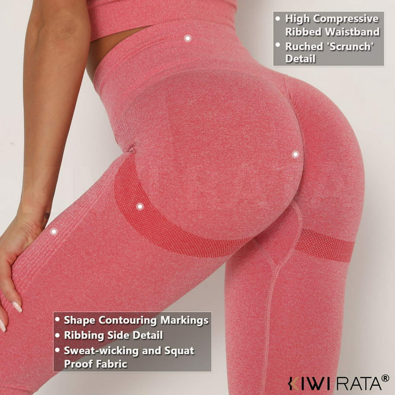 KIWI RATA Women Scrunch Butt Yoga Pants High Waist Sport Workout Leggings  Red M