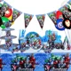 thumbnail image 2 of Decoración de cumpleaños de Los Vengadores para niños, vajilla desechable, fondo 3D de SpiderMan, globo de Iron Man, suministros de fiesta de superhéroes, 2 of 5
