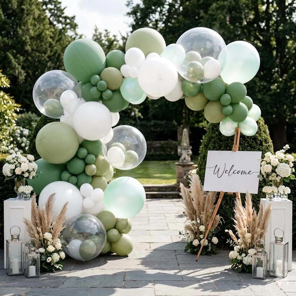 Green Balloons Double Stuffed Green White Balloons Latex Dusty Green Bobo Balloon Arch Kit for Bridal Shower Birthday Baby Shower Wedding Anniversary Baptism Decor
