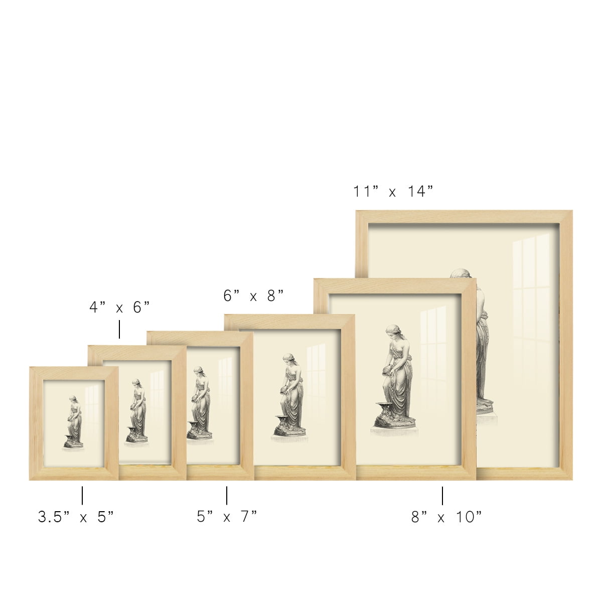 Classical Statuary II -Framed Print w/glass-Natural Wood