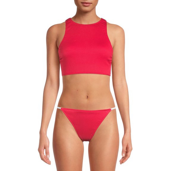 Social Angel Women's Ribbed Crop Bikini Swimsuit Top
