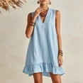 thumbnail image 7 of Jovrlynd Cotton Linen Dresses for Women 2026 Summer Boho Pockets Sleeveless V Neck Flowy Ruffle Mini Beach Sundress, S-2XL, 7 of 7