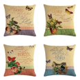 thumbnail image 1 of Paquete de 4 fundas de cojín de 45,7 x 45,7 cm, con estampado de flores y mariposas, de algodón y lino, decorativas., 1 of 5