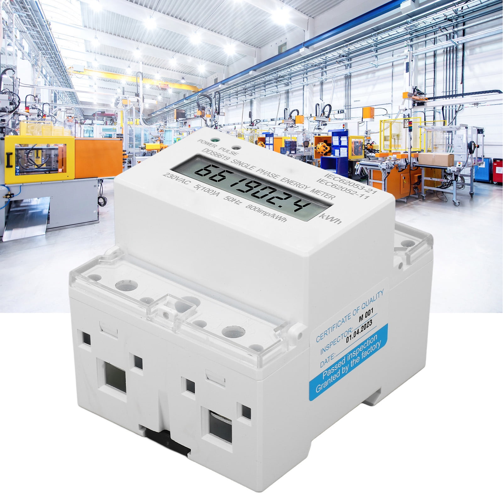 Power Meter, 230VAC 50Hz KWh DIN Rail Single Phase Energy Meter