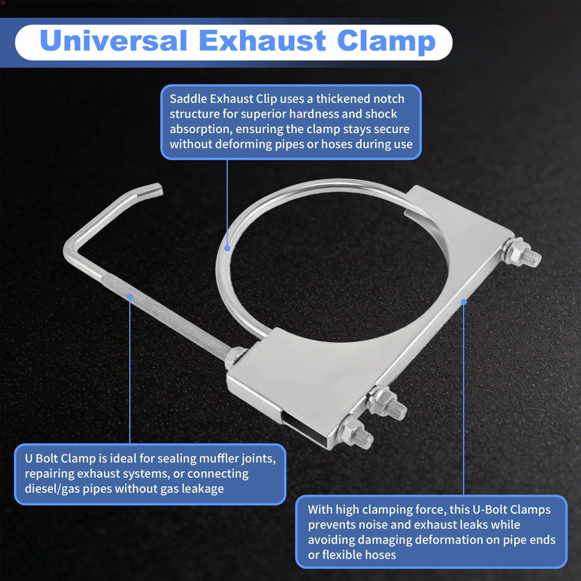 Unique Bargains U Bolt Muffler Exhaust Clamp 5" Galvanized Iron U-Bolt Muffler Tip Exhaust Hook Silver Tone U-Bolt Clamp for 127 mm Tip Pipes Connection 1pc