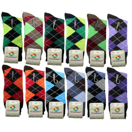Soft Cotton Argyle Socks - USBingoshop 12 Pairs Men's Argyle Fashion Cotton Casual Dress Socks Soft Crew Socks