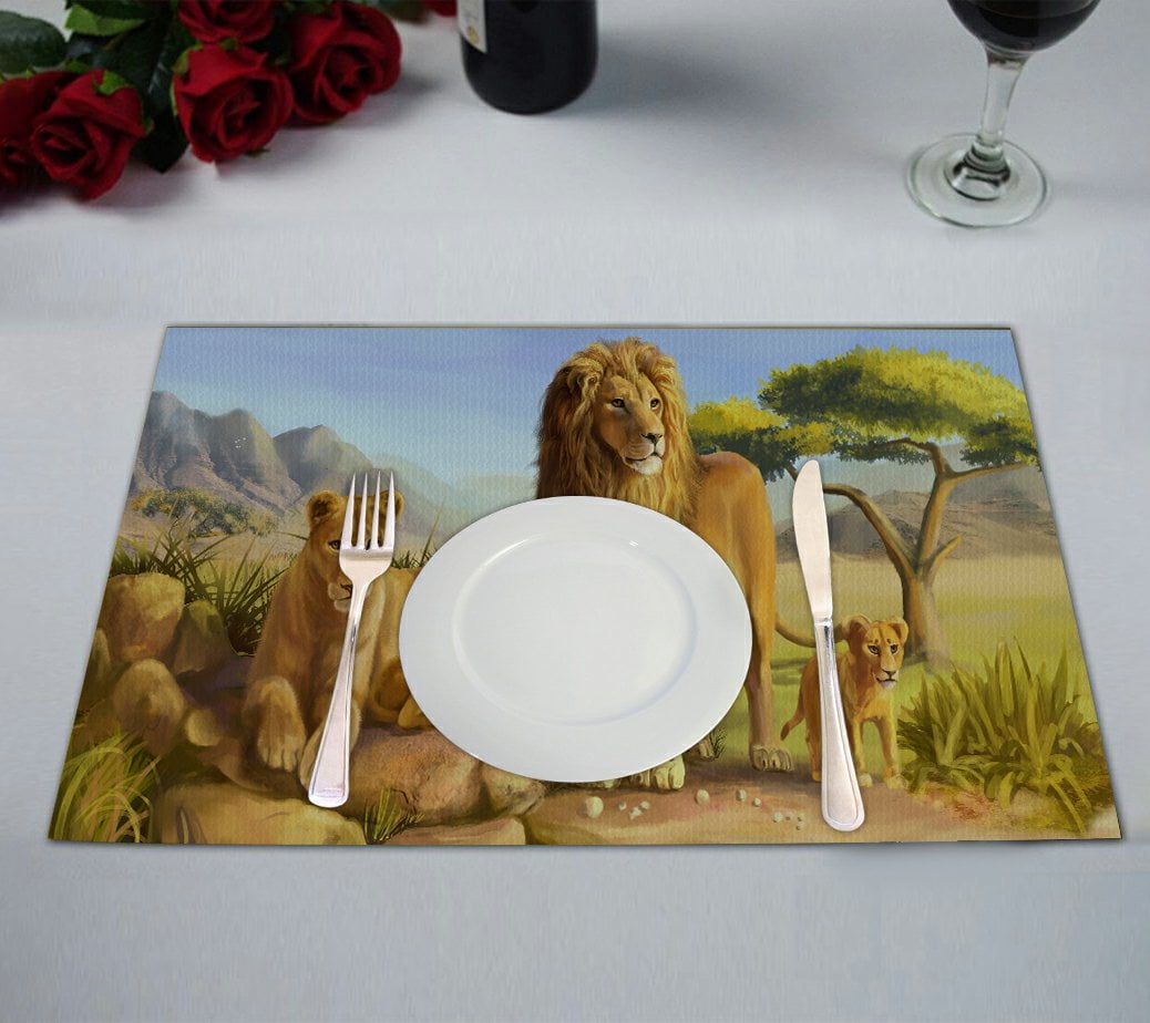 GCKG Wildlife Animal Placemat, Lion and Tiger Placemat 12x18 Inch,Set