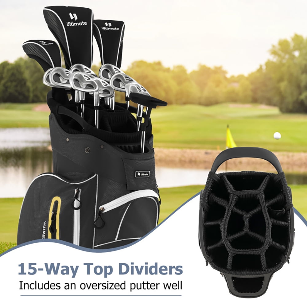 Demifill 9.5 Inch Lightweight Golf Cart Bag with 15 Way Top Dividers, Lightweight Golf Clubs Bag with 7 Zippered Pockets, Portable Golf Carry Bag for Outdoor, Black