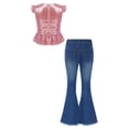 thumbnail image 2 of dPois Kids Girls Clothes Sequins Mermaid Flutter Sleeve Shirt Top with Flare Leg Jeans Pants Set 2Pcs Pink 4, 2 of 6