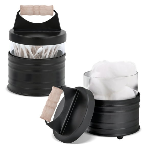 Autumn Alley Matte Black & Glass Bathroom Qtip Holder Jars Set, Rustic bathroom Accessories