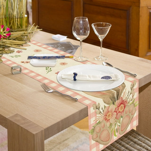 Ovzne Chemin de Table Décoration de Vacances de Pâques Chemin de Table Imprimé Lin Salon Table Basse Décoration Nappe en Liquidation