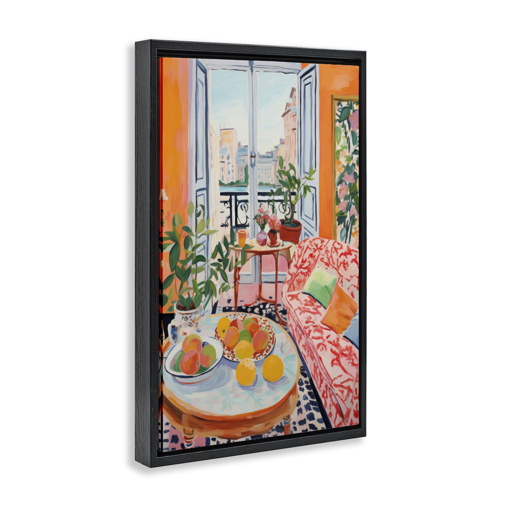 Stupell Industries Bright Sunlit Interior Furniture Painting Black Floater Framed Canvas Art Print Wall Art, 21 x 31