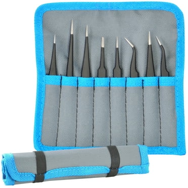 Delcast TZ-8X ESD Safe Anti-Static Stainless Steel Tweezers Set for Electronics, Jewelry, Crafts, 8 Piece