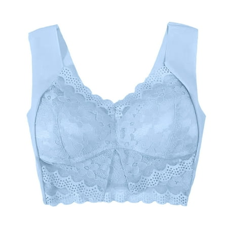 OJSFQUFP Bra for Deep Plunge Dress Blue Women s Oversized Beauty Back Underwear Thin Lace Sexy and Seamless Gathered Vest Style Full Cup Bra L4