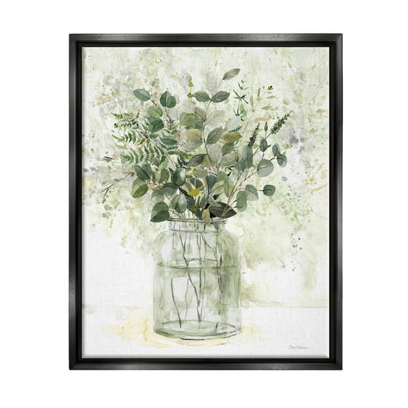 Stupell Industries Varied Herbal Botanical Arrangement Painting Jet Black Floating Framed Canvas Print Wall Art, Design by Carol Robinson
