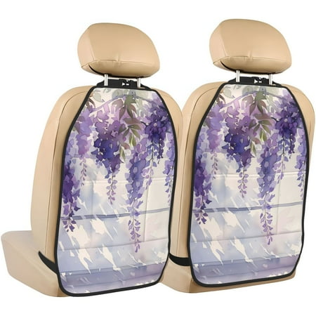 Zeuib Lavender Blooms Window Print Anti-kick Storage Mat for Car Seats 2 Pcs Car BackSeat Organizer Kick Mat Seat Protector Car Travel Accessories Backseat Protector Cover with Storage Bag