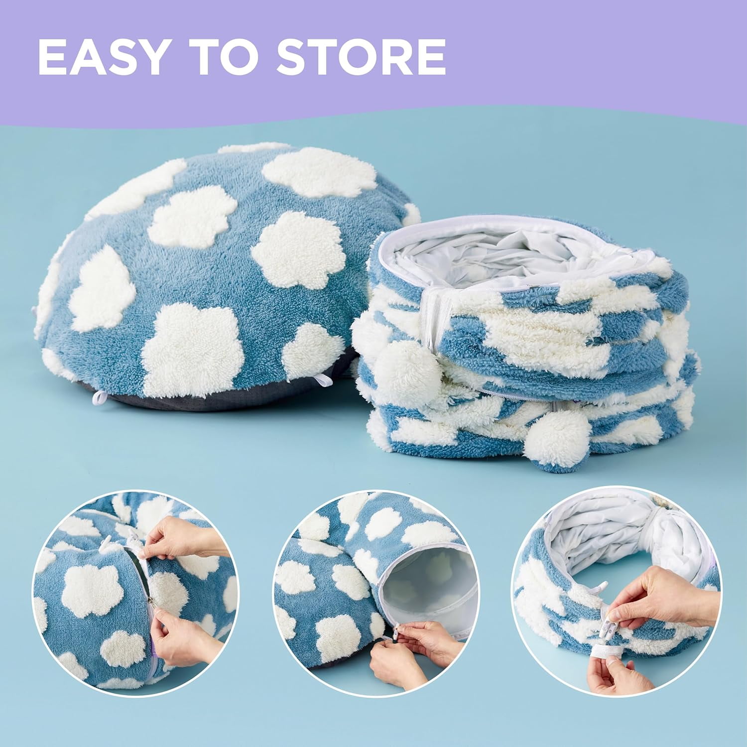 Cat Tunnel Bed for Indoor, Soft Plush Cat Donut Tunnel with Circle Mat, for Kitten Puppy Rabbit, Blue