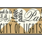 Dundee Deco Prepasted Wallpaper Border - Paris City of Lights Brown, Black, Beige, Silver, 15 ft x 6.75 in