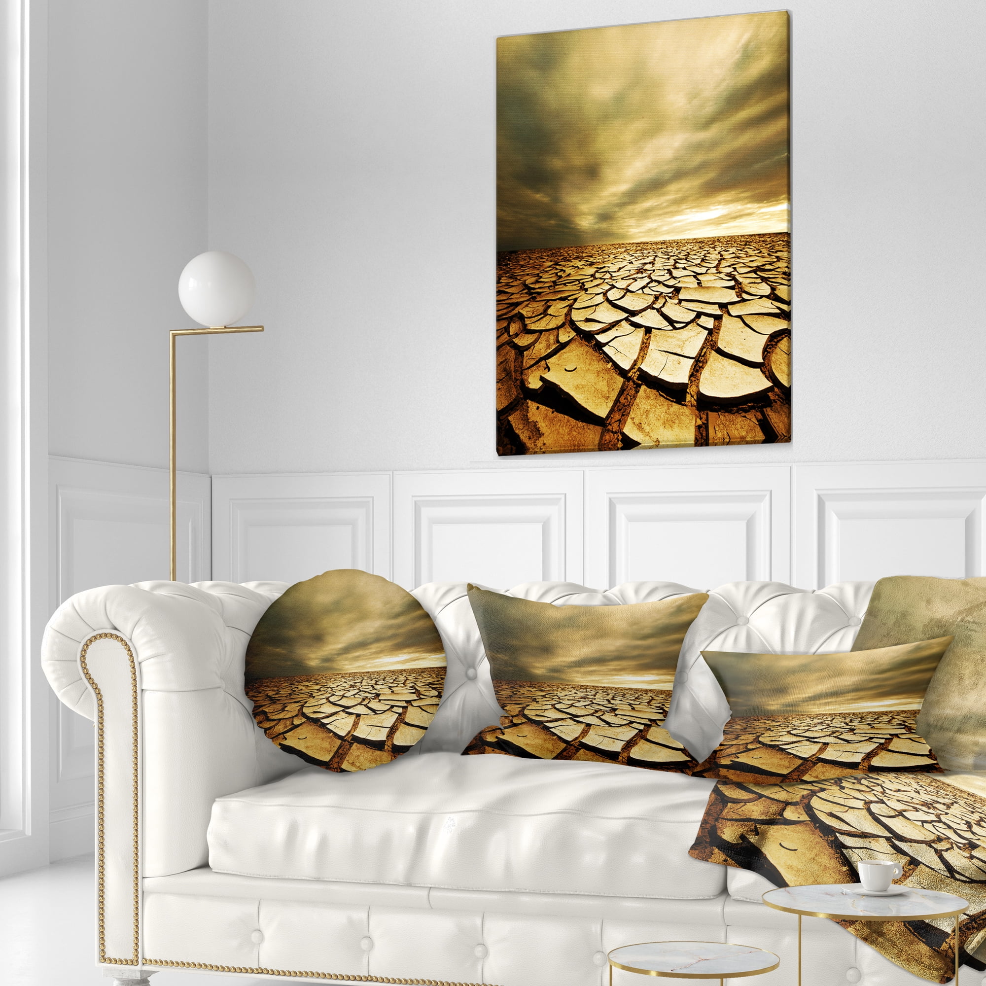 Designart Broken Drought Land with Dark Clouds - African Landscape Printed Throw Pillow - 12x20
