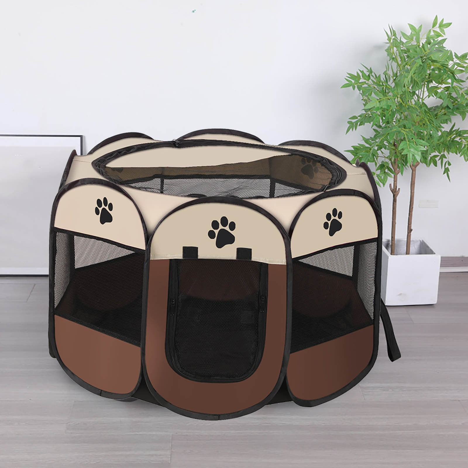 HHBEAUTY Portable Pet Cat Playpen for Indoor Cats Enclosed, Foldable Small Dog Puppy Playpen Crate Kennel Cage Outdoor with Top Roof, Pop Up Collapsible Kitten Play Pen Tent for Camping RV