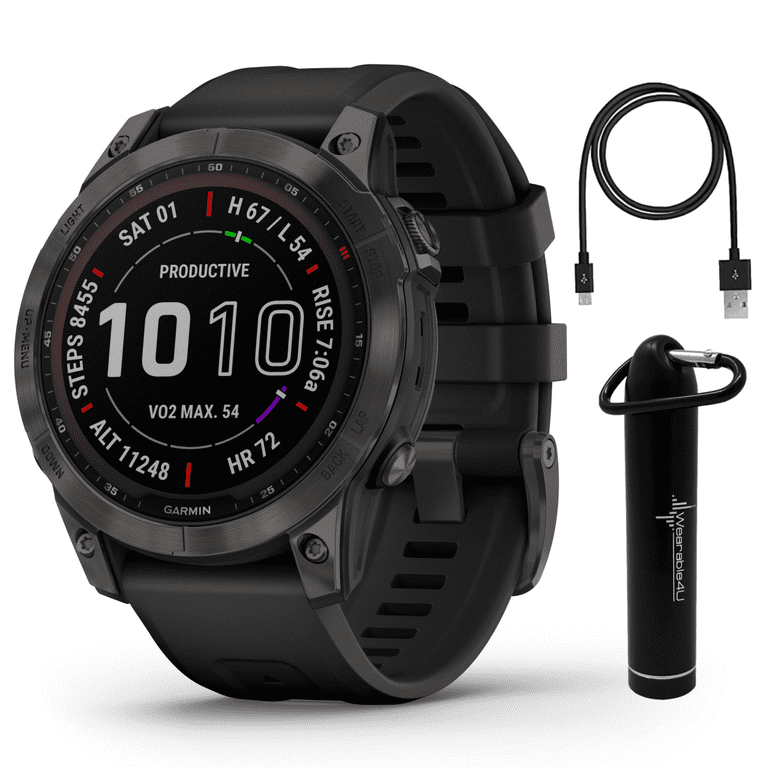 Garmin Fenix 7 Sapphire Solar Multisport GPS Touchscreen Smartwatch, Black  DLC Titanium with Black Band with Wearable4U Black EarBuds Bundle 