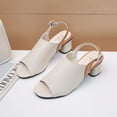 thumbnail image 3 of WIZUTIZ Block Heel Sandals for Women Dress Sandals for Women Stretchy Vintage Comfort Beach Sandals Buckle Summer Shoes Flat Heel (O"-1) Medium Color Block Sandals for Ladies 4th of July Gifts Beige, 3 of 6