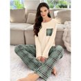 thumbnail image 4 of Women's Long Sleeve Plaid Pajama Set, Soft Polyester Crew Neck Loungewear Top and Straight Leg Pants 2 Piece Sleepwear Set, 4 of 4