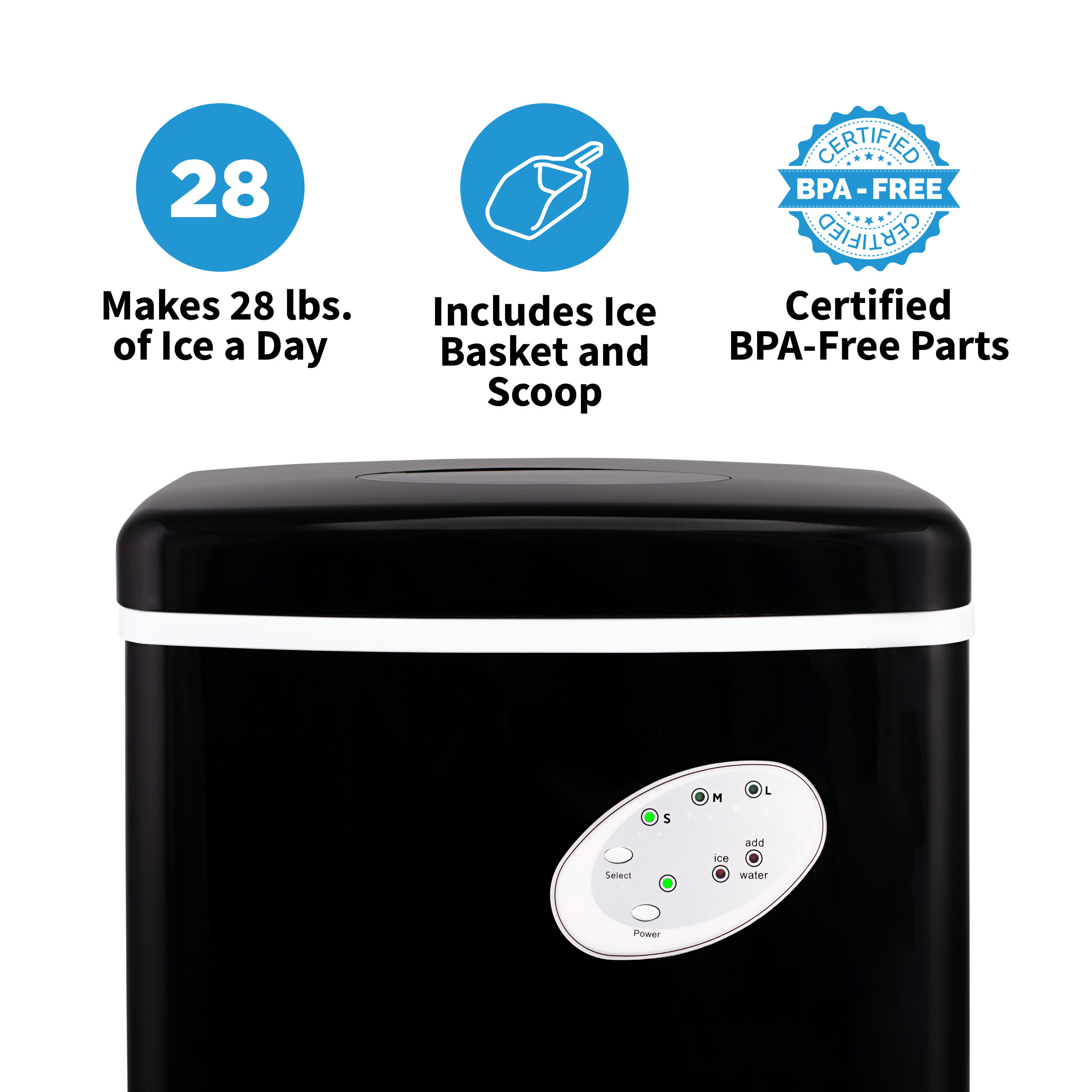 Newair Black Countertop Bullet Ice Maker | 28 lbs. a Day | 3 Ice Sizes - image 3 of 12