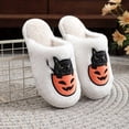 thumbnail image 2 of Shadoumai Spooky Slides Halloween Jack O Lantern Pumpkin Indoor Outdoor Fuzzy House Slippers Shoes Gifts For Women Men, 2 of 8