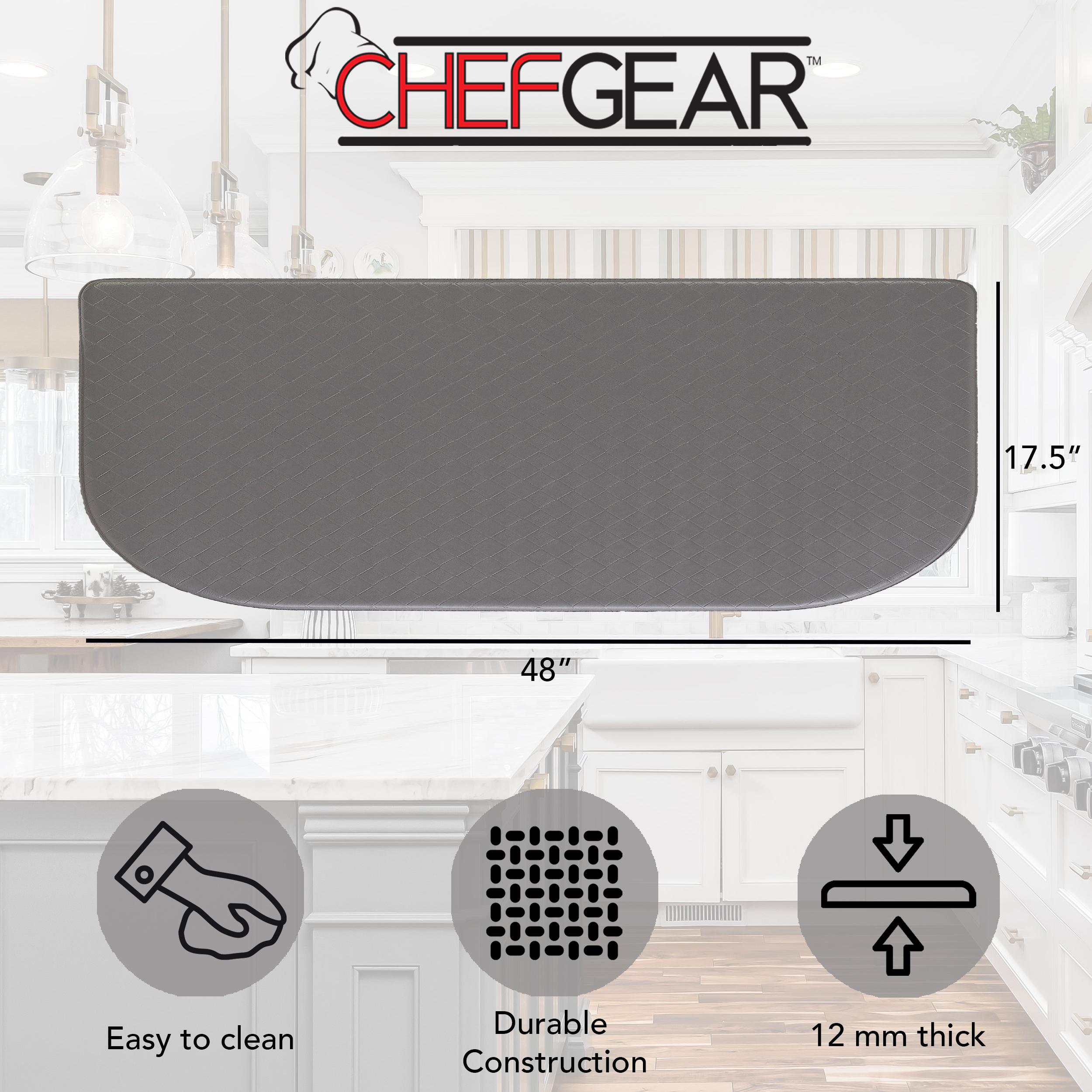 Anti-Fatigue Kitchen Mat, Charcoal, Playa Basketweave Wedge by Chef Gear, 17.5 in. x 48 in.