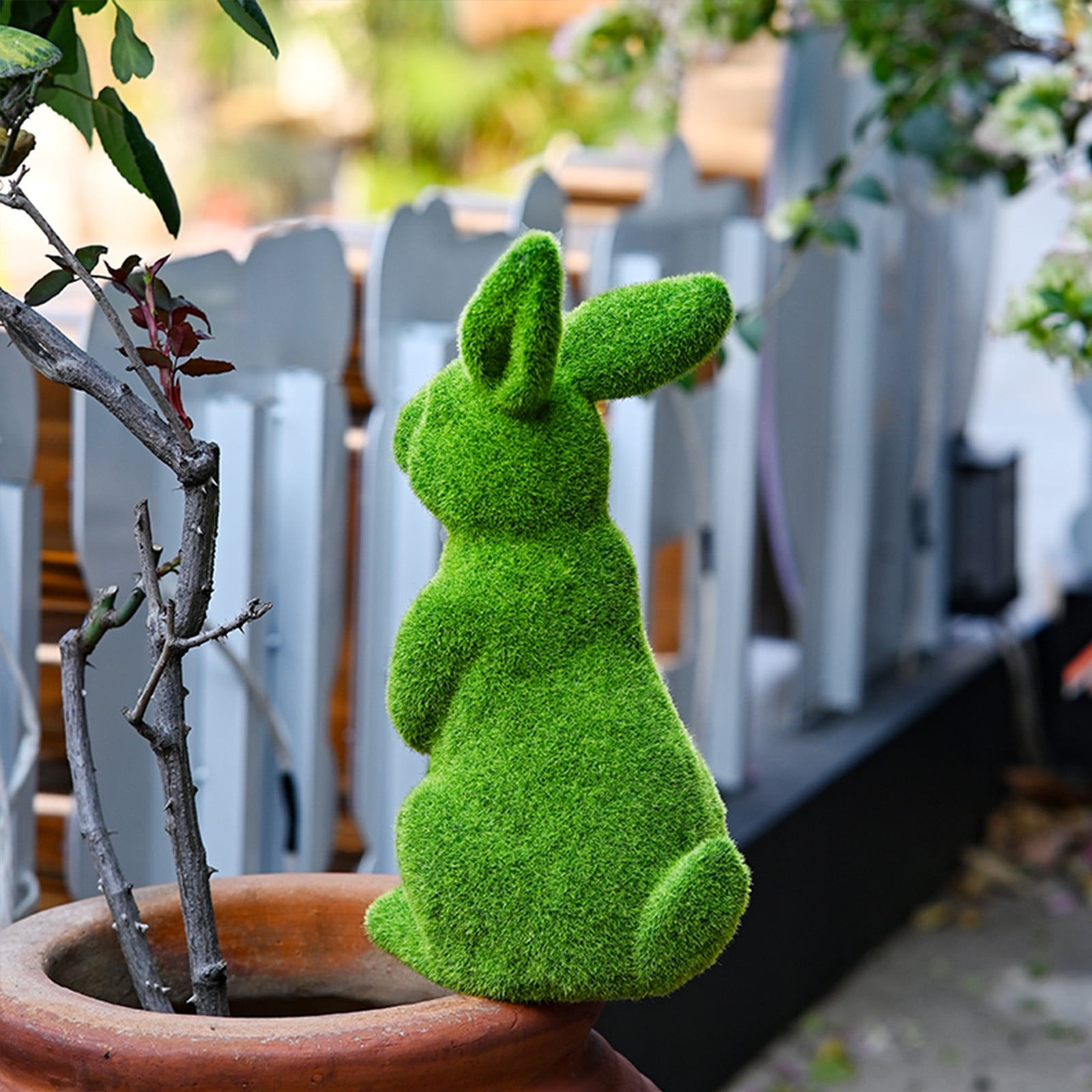 Taotanxi Easter Bunny Decorative Ornament Garden Decoration Artificial Green Moss Rabbit Sculpture Easter Decoration Party Gifts Baking Table and Home Decoration (13in Standing Rabbit)