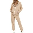 thumbnail image 5 of Efsteb 2 Piece Sets for Women Matching Set Zip Up Long Sleeve Hoodies Coats Athletic Baggy Joggers Pants Tracksuit Comfy Travel Outfit (Beige,L), 5 of 8