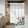 thumbnail image 4 of Summer Botanical No Hook Shower Curtain with Snap in Liner Tropical Saguaro Opuntia Cactus Wood Grain Waterproof Bathroom Shower Curtain with See Through Top Window for Bathtub 60" x 72", 4 of 9