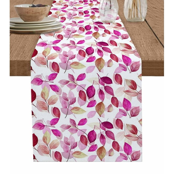 Hokiten Table Runners 48 Inches Long Dress Scarves, Red Pink Leaves Farmhouse Kitchen/Dining Table Runner, Short Coffee Tablerunners, Summer Botanical Pastoral Plants 13x48 Inch