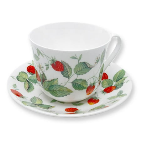 Roy Kirkham Alpine Strawberry Breakfast Cup & Saucer in Fine Bone China Tea