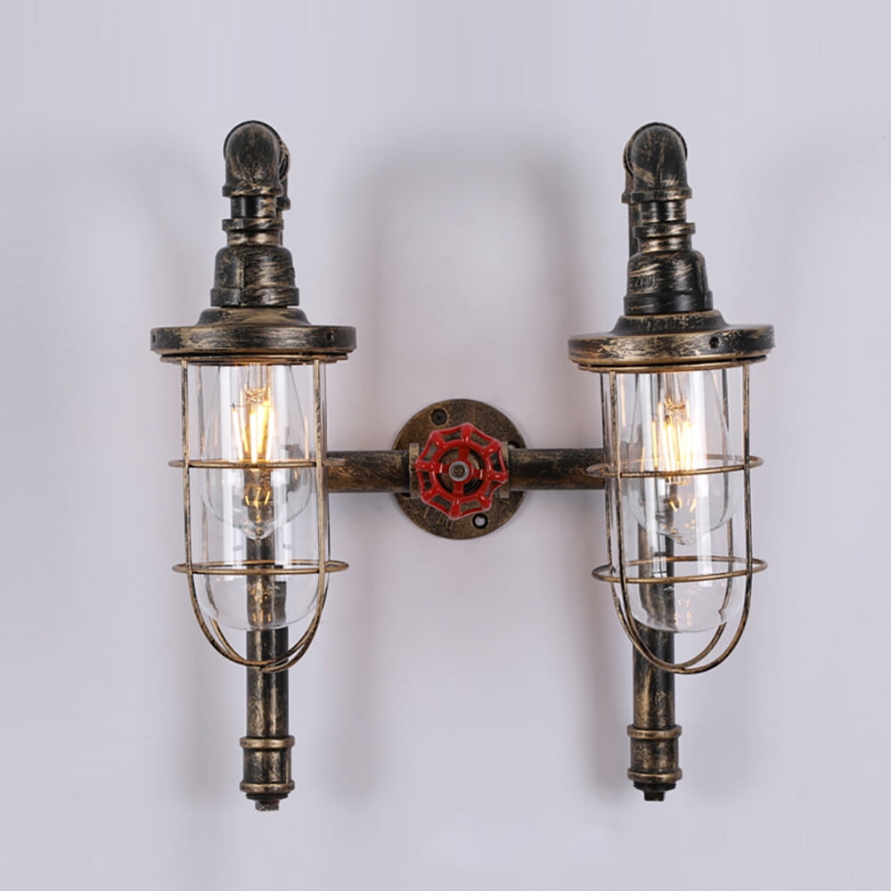 MIYIOKON Double-head Wall Sconce Light, 2-Light Retro Wall Lamp, Vintage Water Pipe Wall Lamp Light Fixture