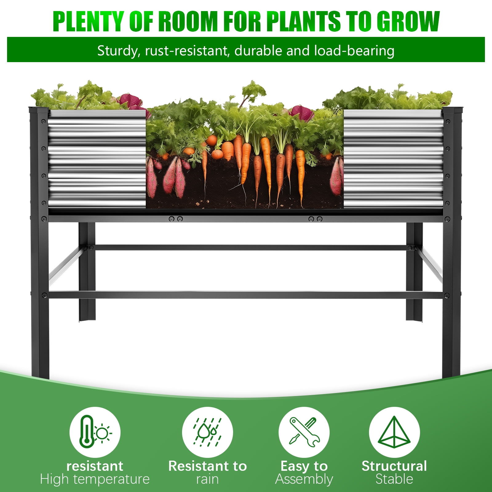 Raised Garden Bed with Legs, 48×48×32in Large Outdoor Metal Galvanized Garden Planting Box,1000lb Capacity for Vegetables Lawn Green Flowers, Fruits, Terrace