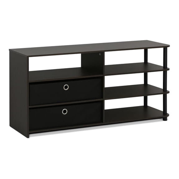 Pemberly Row Contemporary Wood TV Stand for TV up to 55" in Walnut/Black